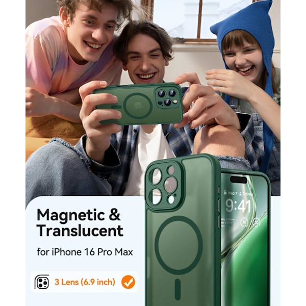 Magnetiskt skal för iPhone 16 Pro Max med fullständigt kameraskydd [MagSafe-kompatibelt] [Transparent matt] Skyddande mobilskal, Deep Purple G Deep Green iPhone 16 Pro Max