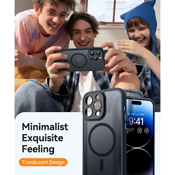 Magnetisk etui til iPhone 16 Pro Max med fuld kamerabeskyttelse [Kompatibel med MagSafe] [Transparent mat] Beskyttende telefonetui, Lilla Sort Black iPhone 14 Pro Max
