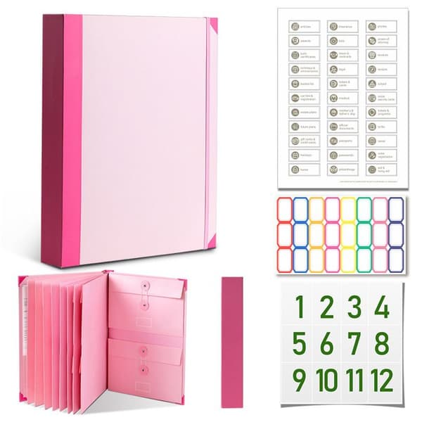 XJYDNCG A4 Dokumentholder, 5 cm tyk, Harmonikamappe, Elastikbåndsbind, Dokumentorganisator - Pink