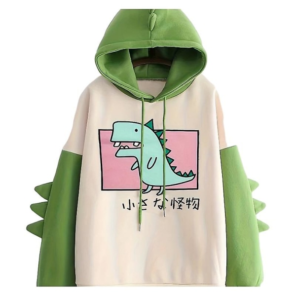 Tryckt dinosaurie kontrastfärg campus stil sweatshirt för kvinnor koreansk stil XL