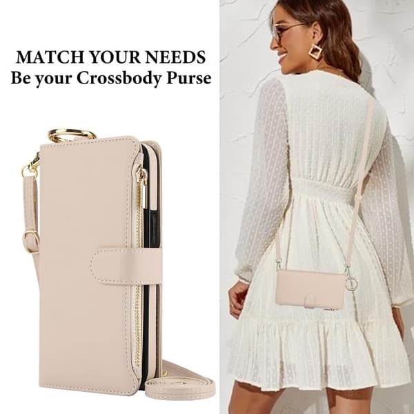 Samsung Galaxy S26+ / S26 Plus 5G Case Cover with Crossbody Ring Multifunctional Leather Wallet Vit