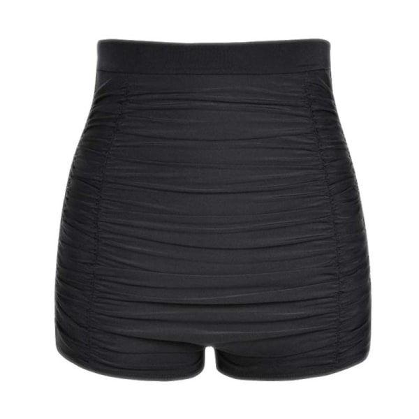 Kvinnors bikinishorts Plus storlek Bikinitromlar med hög midja Badbyxor Strandshorts Ruchbottnad BLACK XL