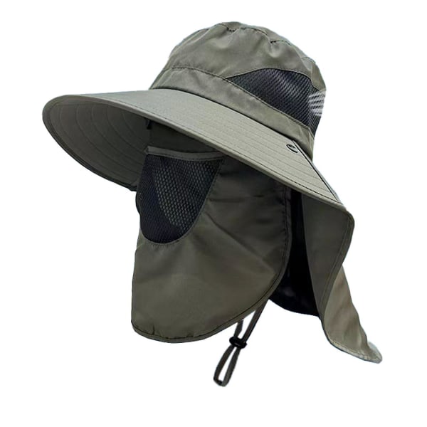 Utomhusfiskehatt Solhatt Uv-skydd Bred brättad hatt med ansiktshalsflik för man och kvinna utomhusfiske Green