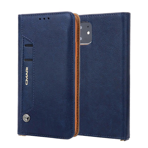 CMAI2 Litchi Korn Auto-absorberende Læder Wallet Cover til iPhone 11 6.1 tommer (2019) - Sort Dark Blue