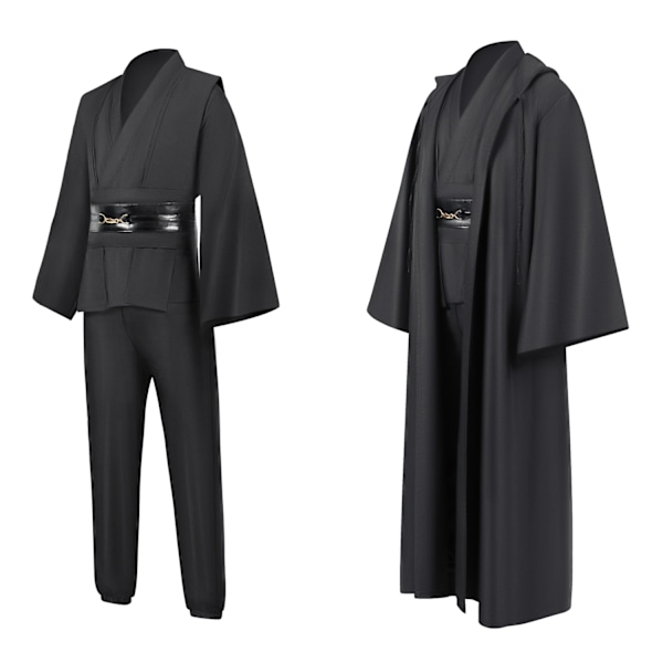 Mub- Obi-Wan Kenobi cosplay kostume i høj kvalitet, sort Jedi kappe, lyssværd duel sort - perfekt sort Black L