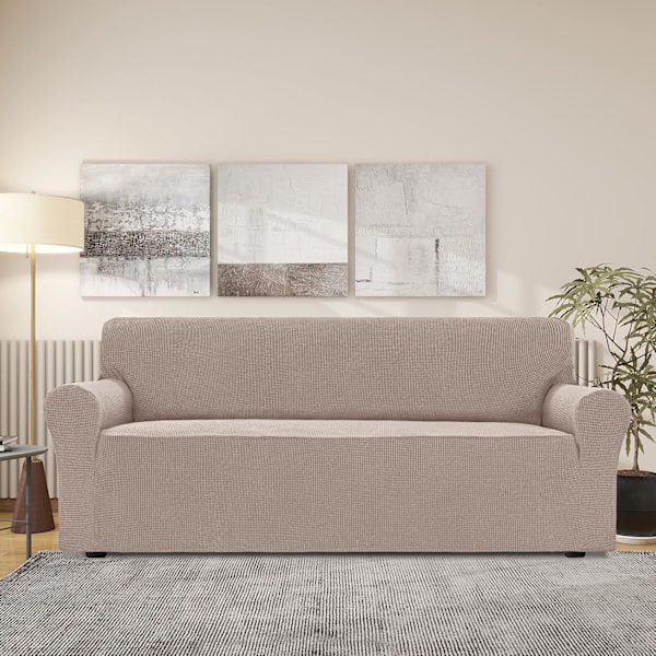 3-personers sofabetræk, justerbare overtræk, strækbare sofabetræk, med armlæn, sofabeskytter til katte, hunde og kæledyr, Khaki Khaki 3 seats (185-215 cm)