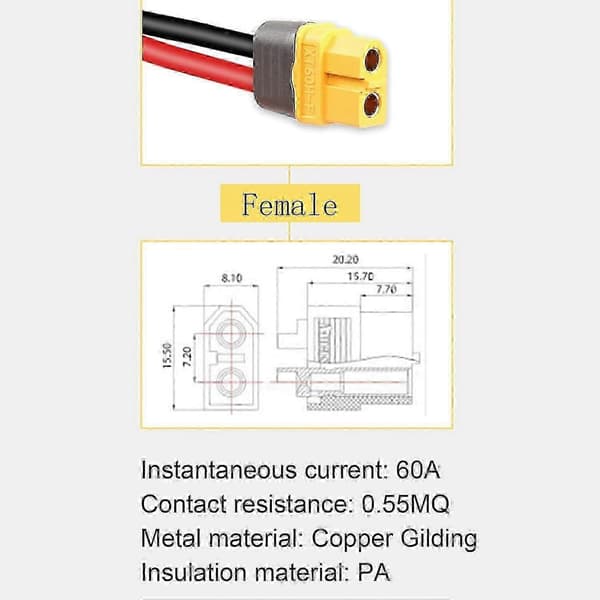 Solcellepanelkobling til XT60 12AWG adapterkabel, kompatibel med RV solcellepanel bærbar kraftstasjon solcellegenerator - 1,5M 4,9Ft