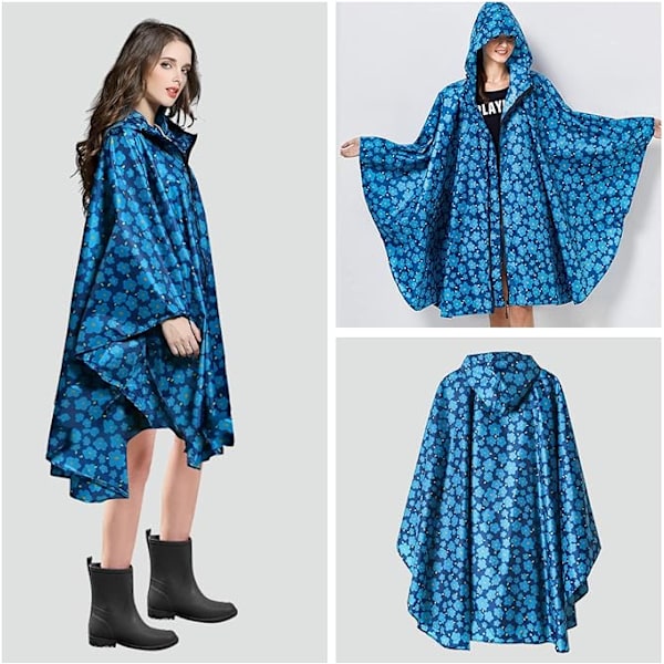 Regnkappa för damer, lång regnponcho, vattentätt regnkläder, regnjacka, vindtät regnkappa, regnkappa, regnskyddskläder med ficka med lock Navy blue