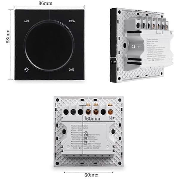 Uendelig Knapp MOSFET Dimmer Regulator Zigbee 3.0 PC Panel Vegglysbryter Digital LCD Bakkantdimming Hvit White
