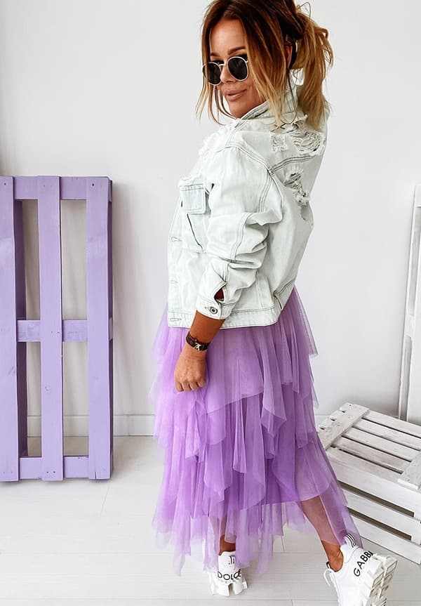 Naisten tyllihame Elastisen vyötärön Mesh pitkä hame purple