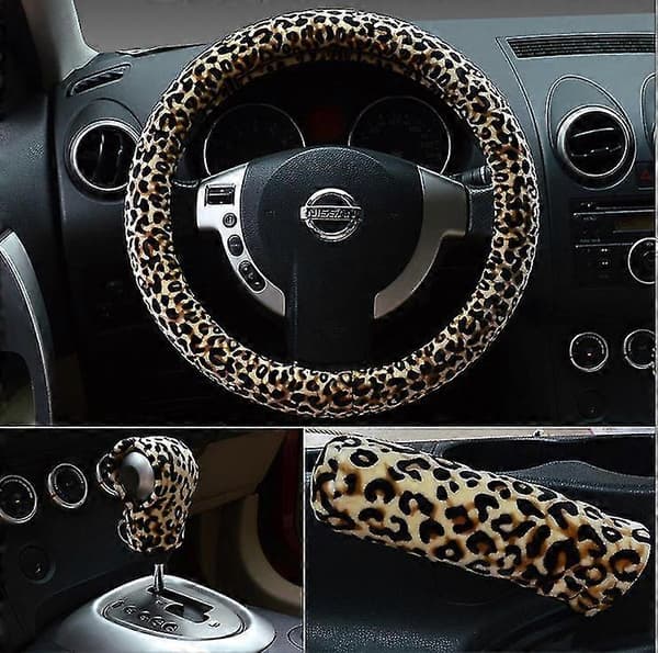 Leopard Print Ratdæksel til Kvinder, Leopard Ratdæksler, Leopard Biltilbehør Beige