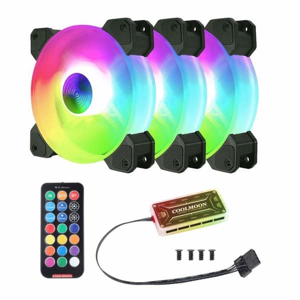 Sæt med 3 120 mm RGB-blæsere, controller, pc-kabinet.