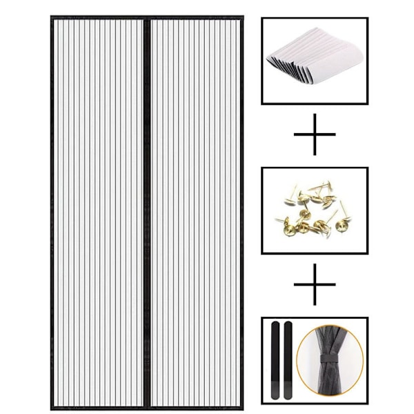 Magnetisk myggenet til dør, myggenet paraventuras, mesh gardin, foldbar skydedør Negro-100X210