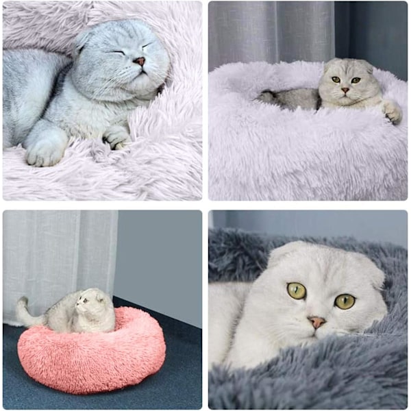 Queta Katteseng, Smuk Kæledyrsseng, Lille Hundeseng Kæledyrsseng Plys Blød Rund Katteseng (50cm) lysegrå light grey Diameter 50 cm