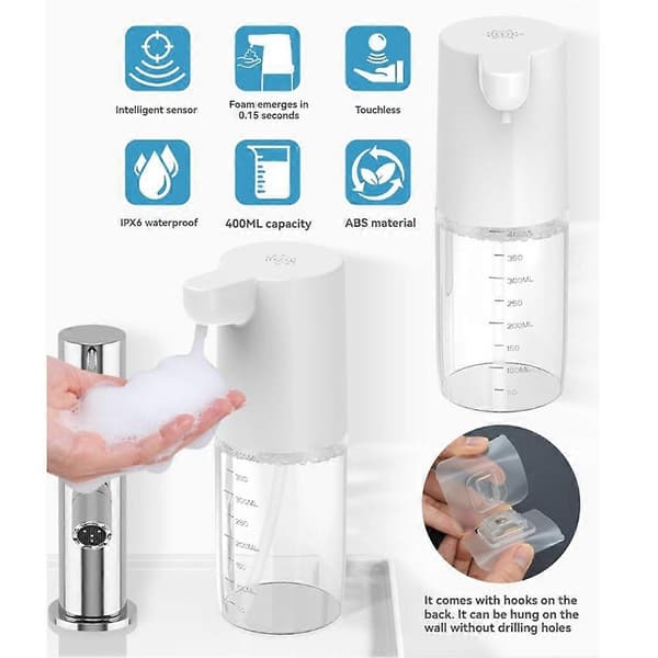 400ML Skumudgang USB Sæbedispenser Infrarød Sensor Håndfri til Køkken og Badeværelse White