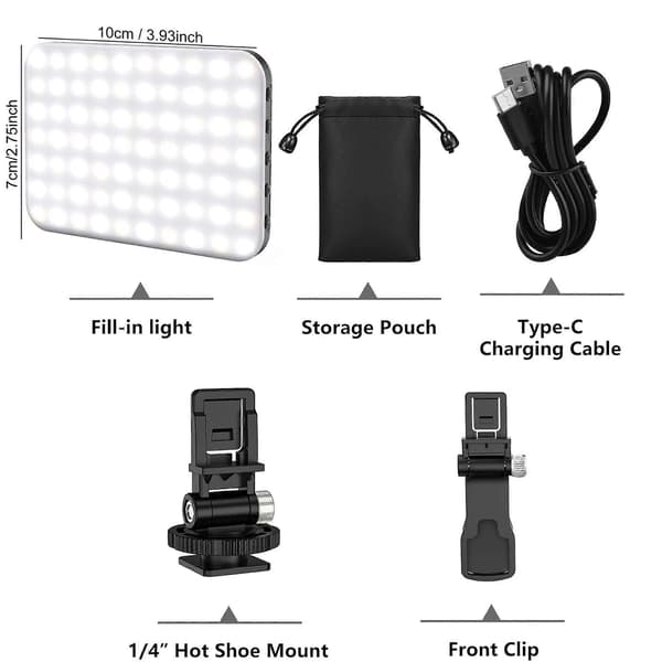 60 LED videolys med 3 tilstande og 10 lysstyrkeniveauer, clip-on fyldlys til telefon, tablet, bærbar computer, bærbart selfielys til vlogging, streaming, video Black