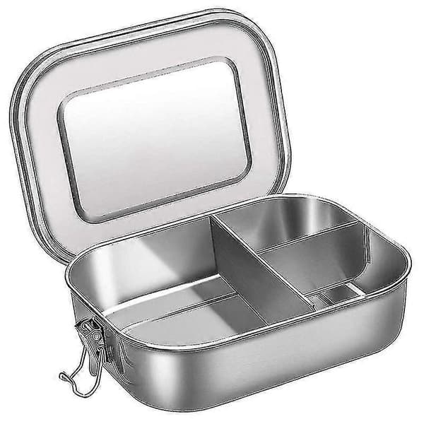 Bento Box Matboks Rustfritt Stål 3-roms Bento Matboks For Sandwich Og To Sider Matbeholder