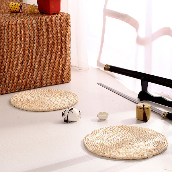 Tatami Futon Meditationskudde tjock/tunn Rund Kudde Majsskal Halmfläta Matta Japansk Stil Kudde med Silkesvadd Single Layer diameter 40