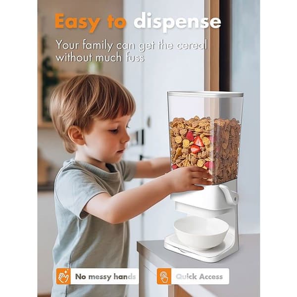 Cerealdispenser, krossar inte mat, godisdispenser, stor 5L kapacitet, vit – 1 styck