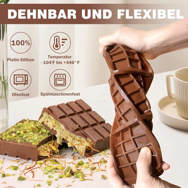 Silikon Chokladform, 3 st Djupa Chokladkaksformar i Silikon med Skrapa och 100 st Påsar, Dubai Chokladform för Pralinchoklad Bonbons 1pc（square）