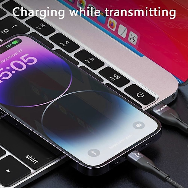 YESIDO CA121L Punottu USB-latausdatakaapeli USB–Lightning-kaapeli, yhteensopiva iPhone- ja iPad-laitteiden kanssa