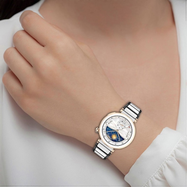 Yhteensopiva Huawei Watch GT 5 41mm GT 5 Pro 42mm kellon rannekkeen kanssa keraaminen + sinkkiseos ranneke - Multicolor Silver+White