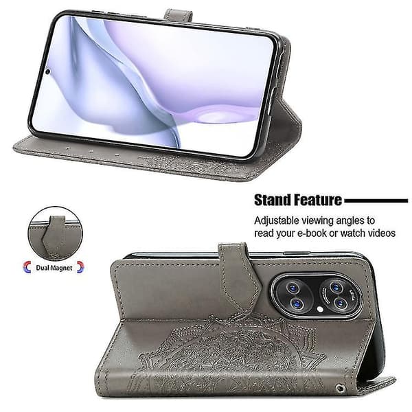 Halfway Mandala Embossing Pattern Horizontal Flip Leather Phone Case Grey