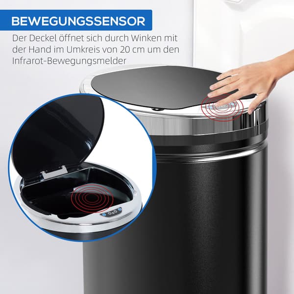 Sensor Trash Can 42L, Electric Automatic Trash Can with Lid, Rust-Proof, for Bathroom, Office, Kitchen, Dining Room, Steel, Black 4600