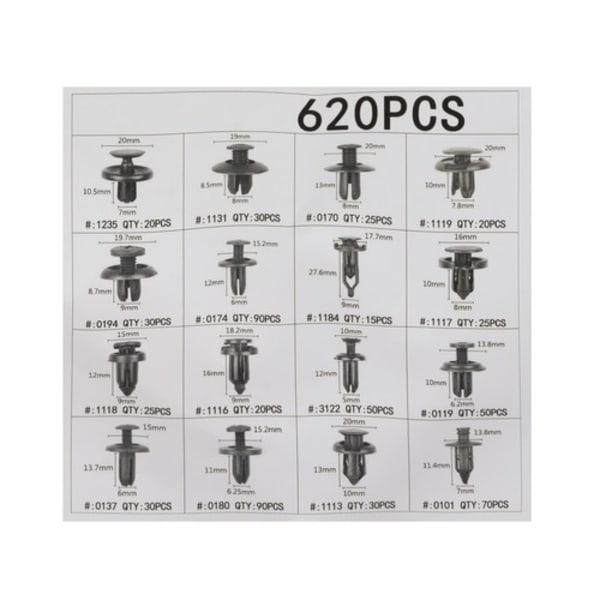 Plastikclips til bil / Clips - 620 stk. 1