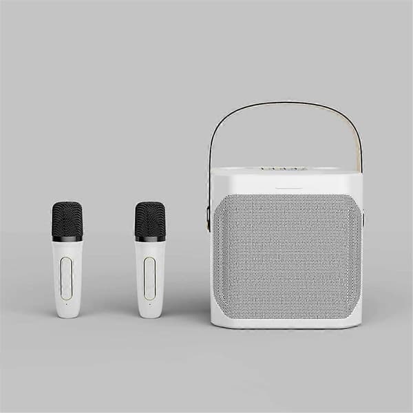 Kraftfull Karaoke Bluetooth-högtalare med Dubbla Mikrofoner Vit