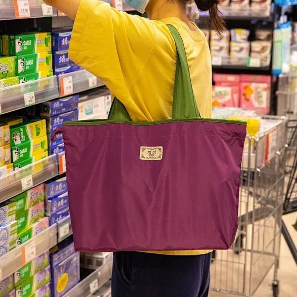 Stor indkøbstaske med ensfarvet snøre, størrelse 53*44 Pink