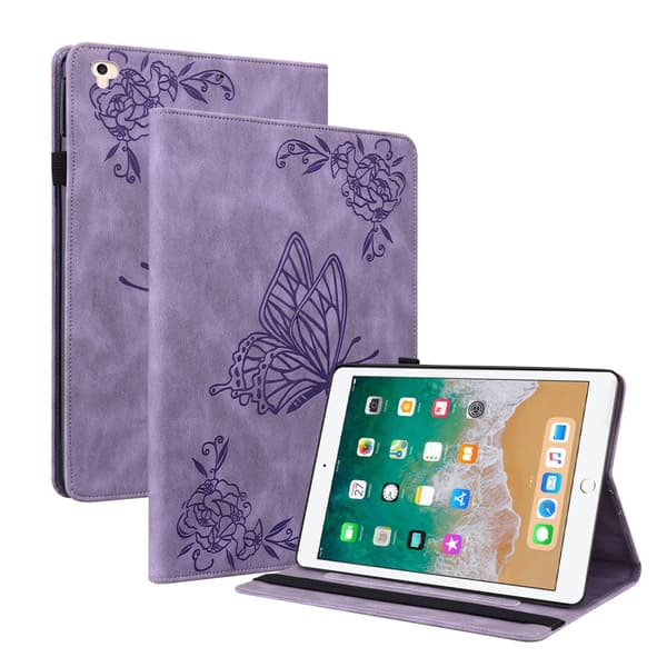 Läderfodral iPad 9.7 5:e generationen (2017) Fjärilar Lila