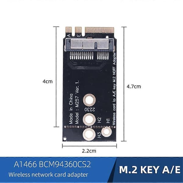 A1466 BCM94360CS2 langattoman verkkokortin NGFF-sovitinkortti M.2 Key A/E -sovitin Mac OS:lle Black