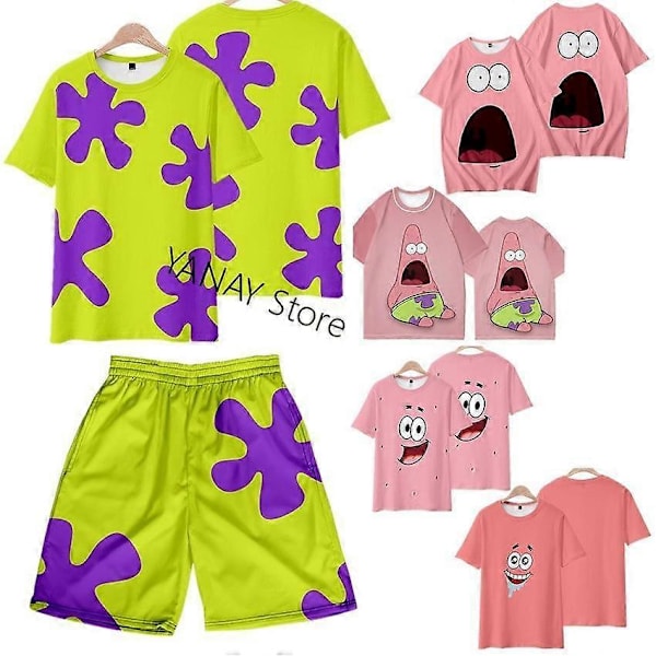 Kesäalennus Patrick Star shortsit T-paita setit loma ranta rantahousut miesten kukka housut trendikkäät surffaus rennot housut 1 S