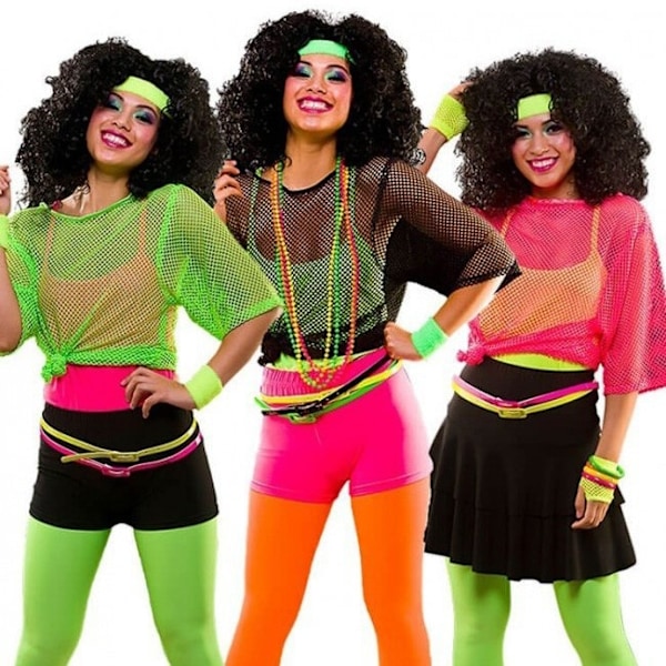80'er Neon Party Kostume Tilbehørssæt, 1980'er Retro Tema Fest Dekorationer Kostume til Kvinder Piger Grøn 1 stk L