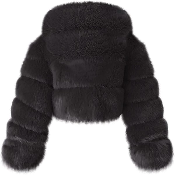 Faux Fur Pelsjakke Dame Med Hætte Cropped Bubble Frakker Fleece Kort Varm Jakke Plus Size Vinterfrakker Til Kvinder Black Small