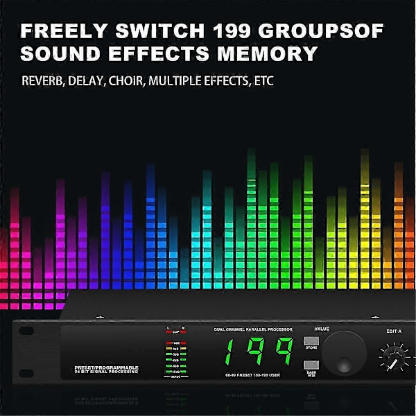 Professionell Digital Efterklang Multi Effekt Processor Ljudprocessor Equalizer EU-KONTAKT black