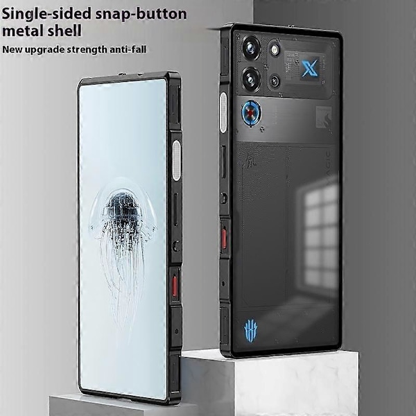 For ZTE nubia Red Magic 10 Pro 5G Deksel Metallramme Matt PC Bakside Telefondeksel med Trykknapp - Svart Multicolor Silver