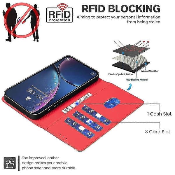 RFID Beskyttende Ægte Læder Etui Cover til Infinix Note 40 4G Red