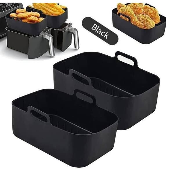 2 silikonekurve, non-stick belægning, ergonomisk håndtag, til airfryer, bageform.