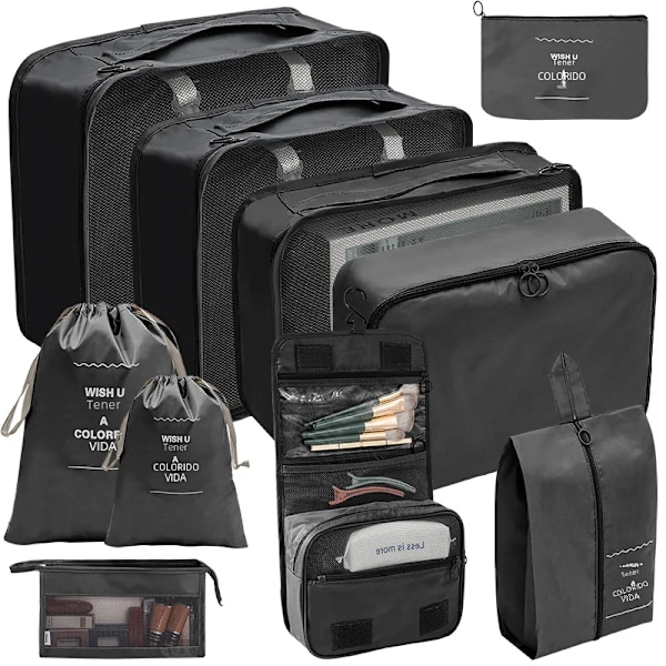 7/8/9/10 Delars Set Reseorganisatör Förvaringsväskor Resväska Packningskuber Set Fodral Bärbar Bagage Kläder Sko Ordning Påse Vikbar 7pcs pink