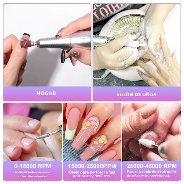 Uppladdningsbar Nagelmaskin 45000RPM Med LCD Lågt Ljud Professionell Nagelpolerare Med Tillbehör Elektrisk Manikyrset White