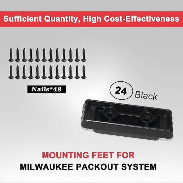 24-pak monteringsfødder til Milwaukee Packout, til Milwaukee Packout tilbehør, fodmonteringssystem med 48 søm Black