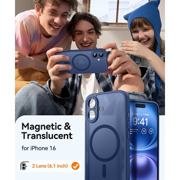 Magnetiskt skal för iPhone 16 Pro Max med fullständigt kameraskydd [Kompatibelt med MagSafe] [Transparent matt] Skyddande mobilskal, Deep Blu Purple Deep Blue iPhone 16