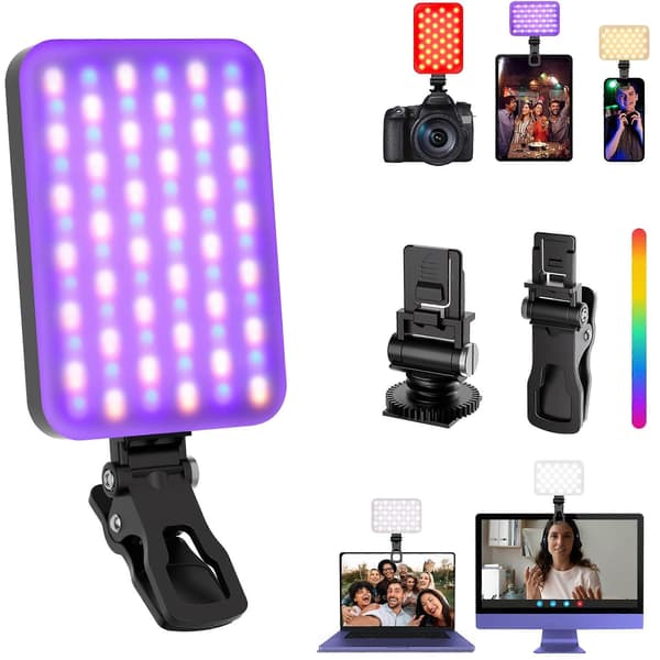 60 LED videolys med 3 tilstande og 10 lysstyrkeniveauer, clip-on fyldlys til telefon, tablet, bærbar computer, bærbart selfielys til vlogging, streaming, video Black