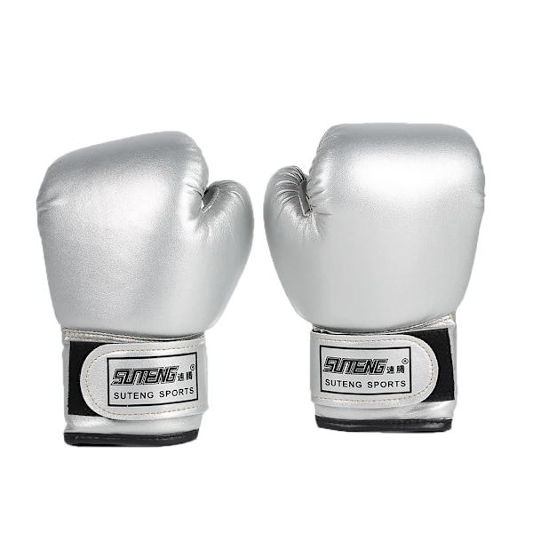2 st Barn Boxhandskar PU Läder Fightinghandskar Sandsäck Kickboxning Thaihandskar Professionella för Barn Träning 01 Silver