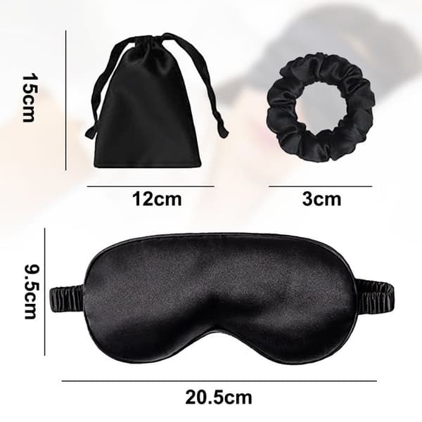 1 Sovemaske, imitasjonssilke, ørepropper, sateng scrunchie, reise, fly.
