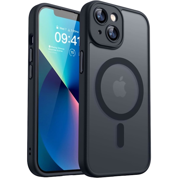 Magnetiskt skal för iPhone 16 Pro Max med fullständigt kameraskydd [Kompatibelt med MagSafe] [Transparent matt] Skyddande mobilskal, Lila Svart Black iPhone 13