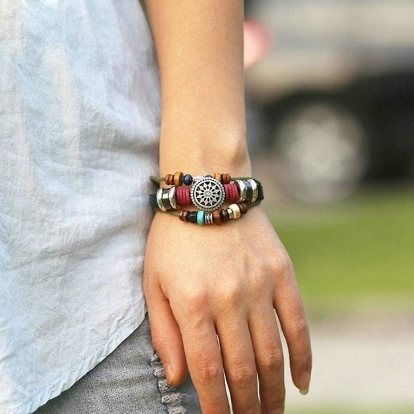 Vintage Bohemia Perlearmbånd, Flerlags Håndvevd Armbånd, Hampetau Wrap Armbånd Smykker Kompatibel