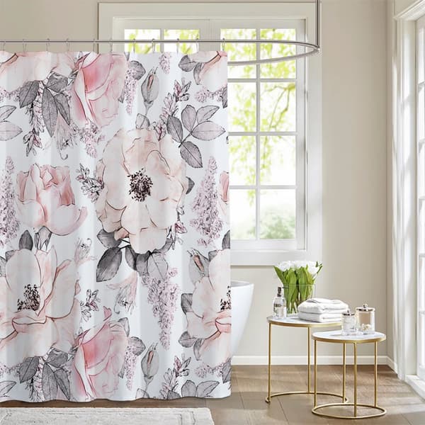 Rosa och vit blommig duschdraperi, 100cm*180cm